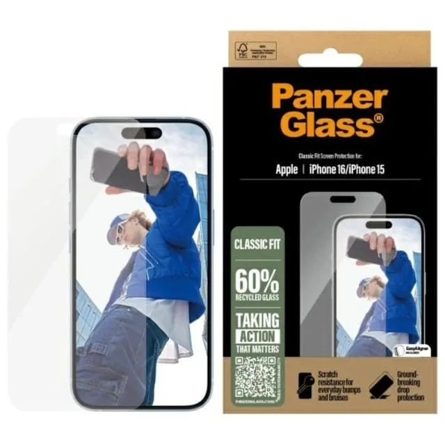PanzerGlass iPhone 16 Härdat Glas Skärmskydd Classic Fit