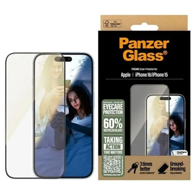 PanzerGlass iPhone 16 Härdat Glas Skärmskydd Ultra-Wide Eyecare