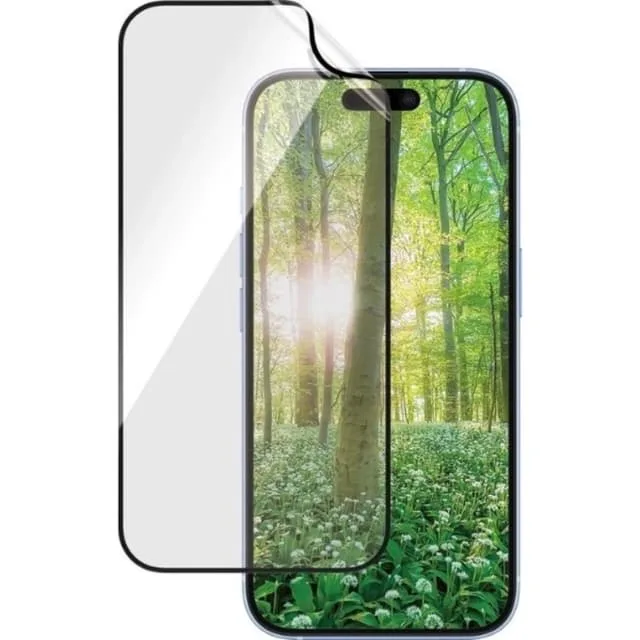PanzerGlass - Skärmskydd för mobiltelefon - ultrabred passning - film - ramfärg svart - för Apple iPhone 15 Plus, 16 Plus