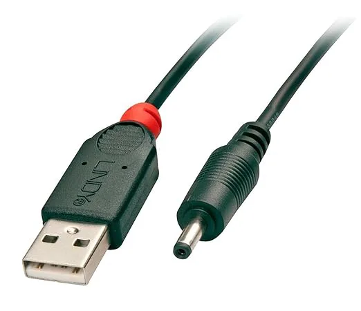 LINDY 70266 adapterkabel USB A 3,5/1,35 mm DC hålkontakt, USB 2.0 typ A kontakt till DC ihålig kontakt