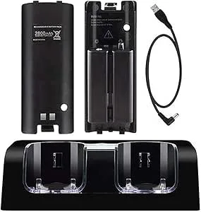 Laddningsstation + 2 Batteripaket för Nintendo Wii Remote Controller Färg Svart