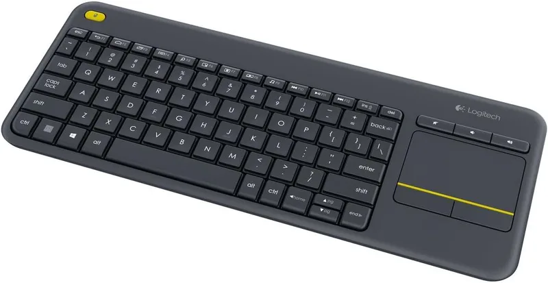 Logitech K400 Plus Trådlös Touch TV-tangentbord med mediakontroll och pekplatta, HTPC-tangentbord för PC-ansluten TV, Windows, Android, Chrome OS, bärbar dator, Layout Pan Nordic QWERTY