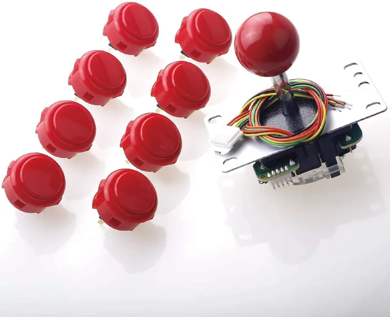 Sanwa JLF-TP-8YT Joystick + Sanwa 8 st OBSF-30 tryckknapp bunt kit färg: Röd