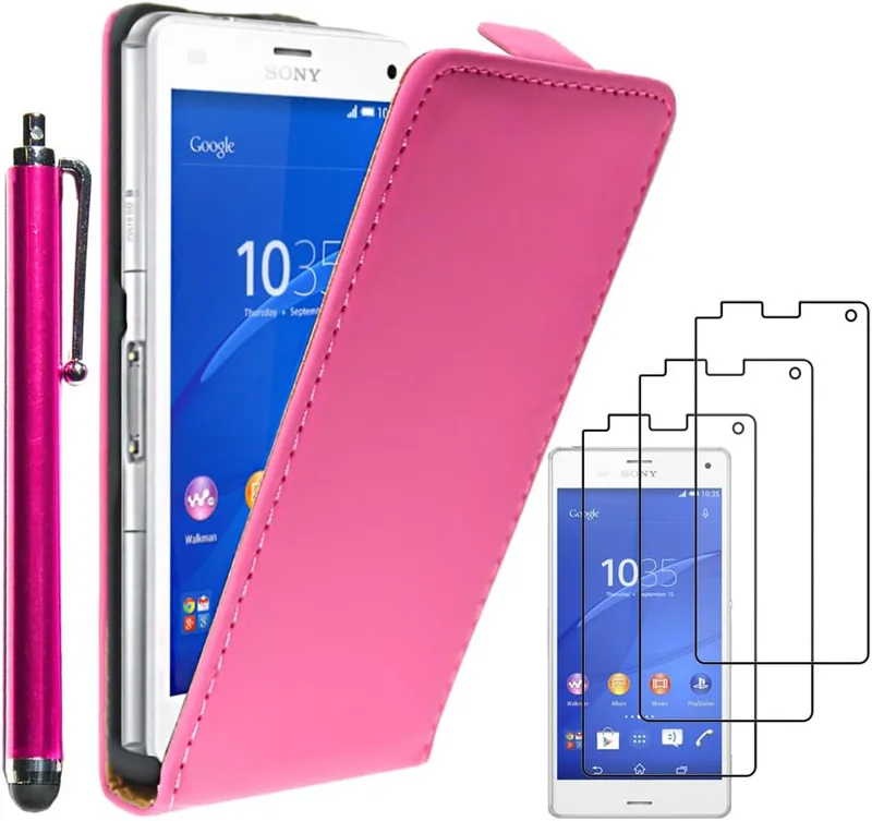 ebestStar – kompatibel med Sony Xperia Z3 Compact skal PU konstläder fodral med vikning, mobilskal skyddsfodral fodral + penna +3 skyddsfolier, rosa [Telefon: 127,3 x 64,9 x 8,6 mm, 4,6 tum]