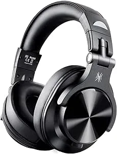 OneOdio Bluetooth-hörlurar Over Ear, 72 timmar HiFi stereohörlurar trådlösa, trådlösa hörlurar med 6,35 mm och 3,5 mm uttag för Studio DJ mobiltelefon PC AMP – svart