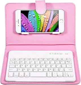 Topiky Universellt trådlöst Bluetooth-tangentbord, bärbart Bluetooth-tangentbord och fodral smalt skal med avtagbart tangentbord, med stativ för 4,5-6,8 tum för iOS för Android-telefoner (rosa)