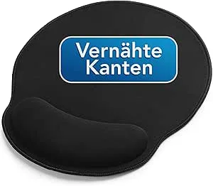 Sidorenko musmatta med handstöd, 26 x 23 cm – musmatta med sydda kanter – svart musmatta med gelkudde – gelmusmatta rund för kontor och spel, ergonomisk musdyna, handledsstöd