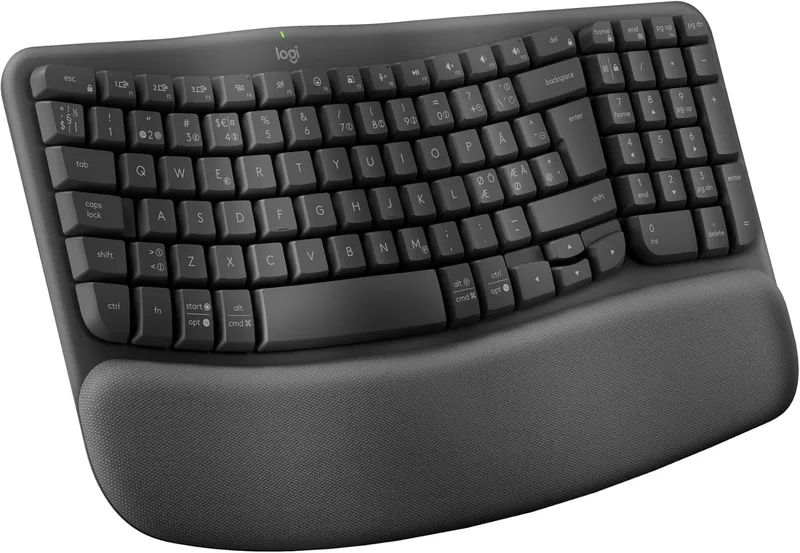 Logitech Wave Keys – trådlöst ergonomiskt tangentbord med vadderat handledsstöd, bekväm skrivupplevelse, Easy-Switch, Bluetooth, Logi Bolt, för flera operativsystem, Windows/Mac, PAN QWERTY, Grafit