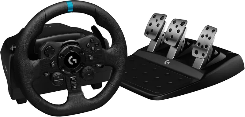 Logitech G G923 TRUEFORCE racingratt med pedaler, kraftåterkoppling upp till 1000 Hz, responsiv pedal, dubbelkopplingssystem, svart, för PS5, PS4 & PC