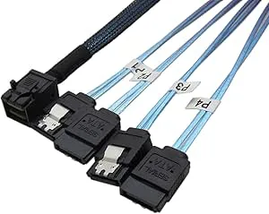 YIWENTEC Intern HD Mini SAS (SFF-8643 Host) till 4X SATA (mål) hårddiskkabel (8643 SATA 0,5 m)