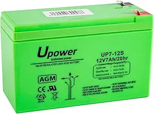 U-Power AGM-batteri 12 V 7 Ah uppladdningsbart, laddningsbart, bly-syra VRLA för larm, SAI/UPS, säkerhet, elektriska leksaker och mer, F1-terminal (4,8 mm)