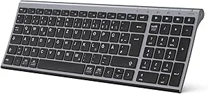 iClever Trådlöst uppladdningsbart bluetooth-tangentbord med 3 Bluetooth-kanaler,