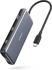 Anker 555 USB-C dockningshubb (8-i-1) PowerExpand-adapter, 100 W strömförsörjning, 4K 60 Hz HDMI, 10 Gbps USB-C och 2 USB-A-dataportar, Ethernet-port, microSD och SD-minneskortläsare, för MacBook Pro