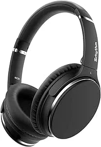 Srhythm NC25 brusreducerande hörlurar Bluetooth 5.0, vikbara, trådlösa ANC Over Ear med 50 h batteriprestanda, mikro, röstsamtal, spelläge med låg latens för hemmakontor (renoverad)