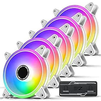 EZDIY-FAB Vit Moonlight RGB PWM-datorfläkt 120 mm med RGB PWM-fläkthuv, moderkort RGB Sync, ARGB PWM-fläkt för PC-hölje, flera lätta lägen, 5-pack