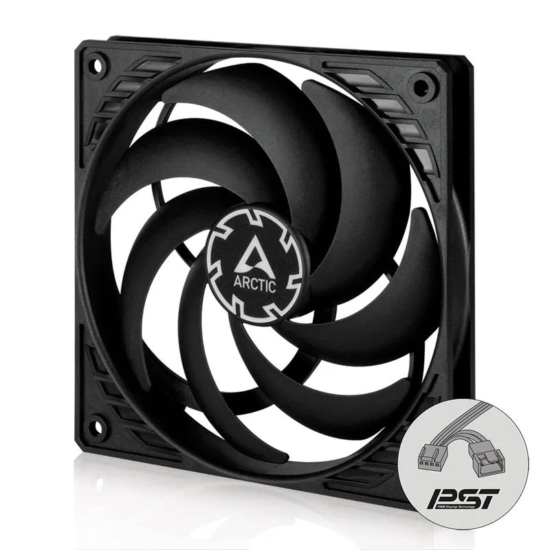 ARCTIC P12 Slim PWM PST – 120 mm fläkt optimerad för statiskt tryck, fodralfläkt med PST-anslutning (PWM Sharing Technology), särskilt smal – svart