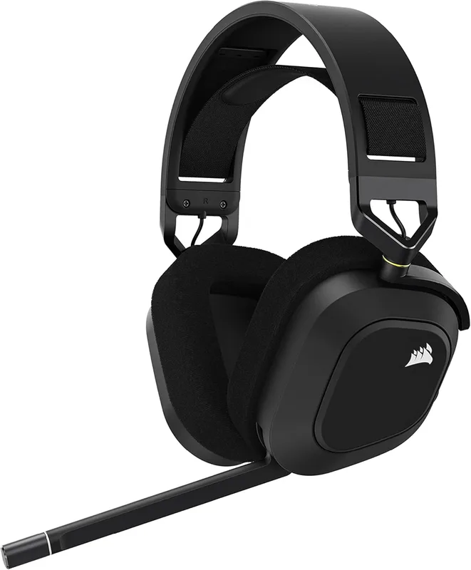 Corsair HS80 RGB WIRELESS Premium Gaming Headset med Dolby Atmos-Ljud (Låg Latens, Rundstrålande Mikrofon, 60 ft Räckvidd, Upp Till 20 Timmars Batteritid, Trådlös PS5/PS4-Kompatibilitet) Vit