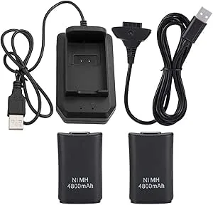 Genericer Batteri för Xbox 360 styrenhet, uppladdningsbart batteri 4800 mAh ersättningsbatteri och laddningssats med USB-kabel för Xbox 360 fjärrkontroll, svart