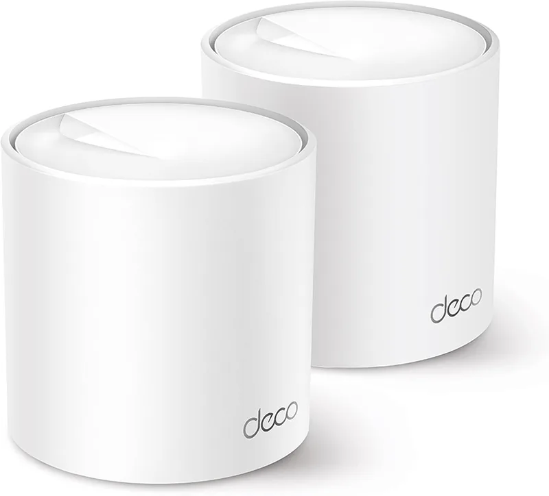 TP-Link Deco X50 Wi-Fi 6 Mesh WLAN-set (2-pack), AX3000 DualBand Router & Repeater (räckvidd upp till 418 m², WPA3, perfekt för stora hus, kompatibel med Amazon Alexa, 6X Gigabit-portar) Vit
