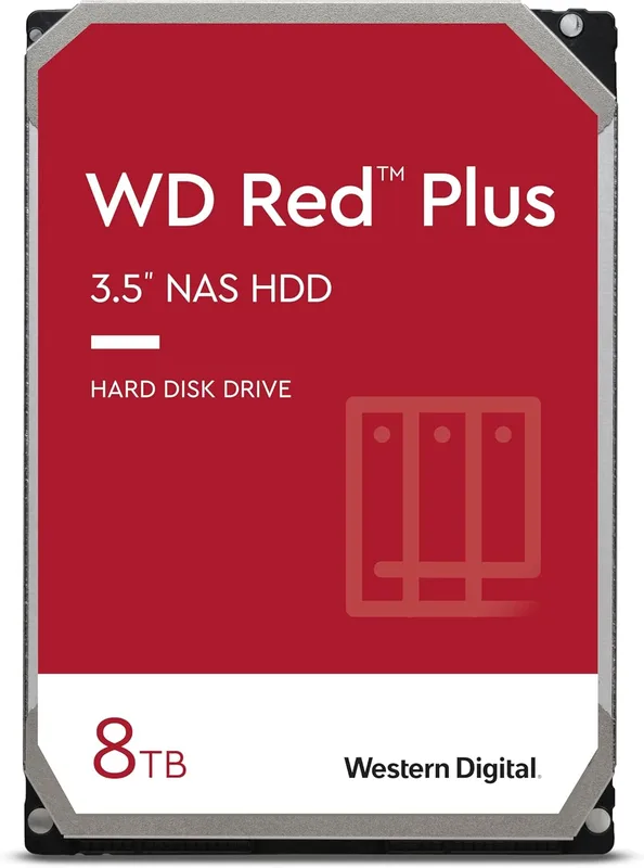 WD Red Plus 8TB NAS Dedicated Internal Hard Drive, 5400 RPM Class, SATA 6 GB/s, CMR, 128MB Cache, 3 Year Warranty