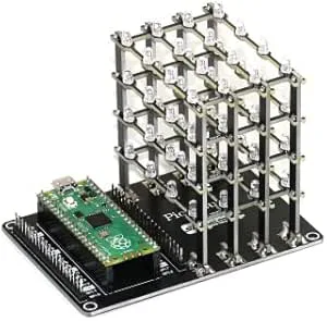 Pico Cube 4 x 4 x 4 64 LED kub kit för Raspberry Pi Pico (omonterad, blå)