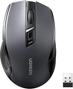 UGREEN Ergonomisk Trådlös Mus med USB Mottagare 2.4GHz Silent Click 4000 DPI Justerbar USB Mus, Kompatibel med PC, Surfplatta, Bärbar Dator, Windows, MacOS, Linux. (Svart)