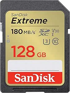 SanDisk 128GB Extreme SDHC kort, upp till 180 MB/s + RescuePro Deluxe, UHS-I, Kort 10, U3 V30