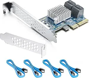 10 Gtek PCIe SATA-kort 4-portar med 4 SATA-kablar och lågprofilfäste, 6 Gbps SATA3.0-kontroll PCI Express expansionskort, X4, stöder 4 SATA 3.0-enheter