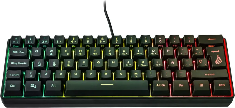 SureFire Kingpin X1 60% speltangentbord spanskt, spelmultimediatangentbord litet och mobilt, RGB-tangentbord med belysning, 25 anti-ghosting-knappar, spansk layout QWERTY