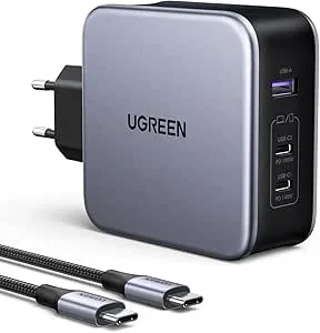 UGREEN Nexode 140W USB C-laddare PD 3.1 USB C Strömadapter GaN 3-portars Charger Kompatibel med MacBook Pro 16" 2021, Dell XPS, iPhone 16 Pro Max/Pro/16, Galaxy S24 Ultra/S23/S22 Ultra osv.