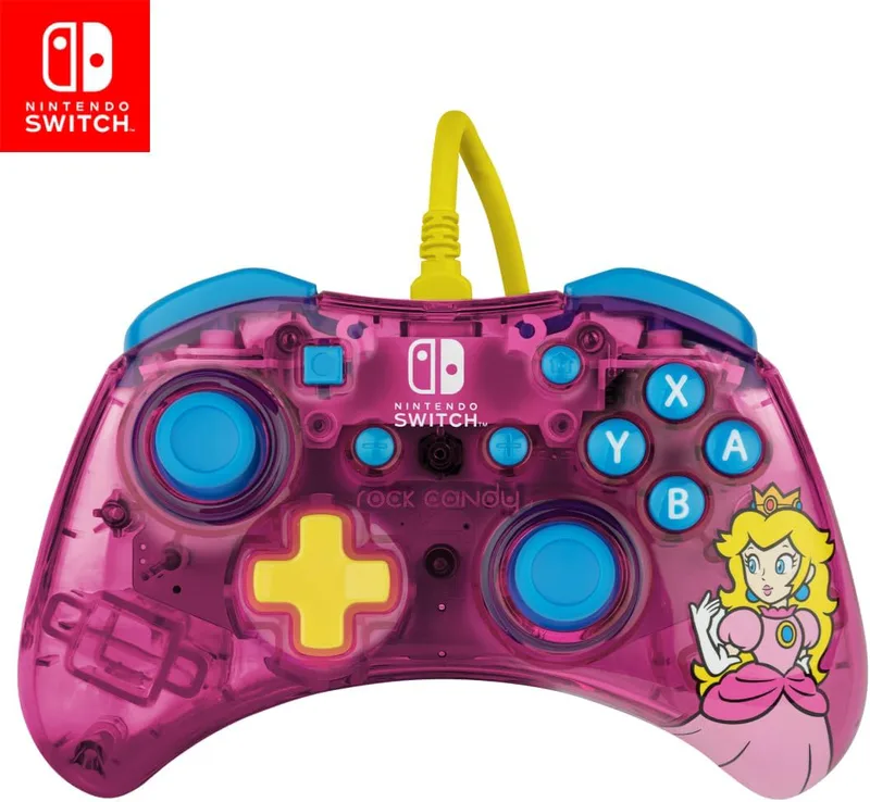 PDP Rock Candy trådbunden Gaming Switch Pro styrenhet, Official License Nintendo, OLED/Lite Compatible, Compact, Durable Travel styrenhet, Peach, Rosa