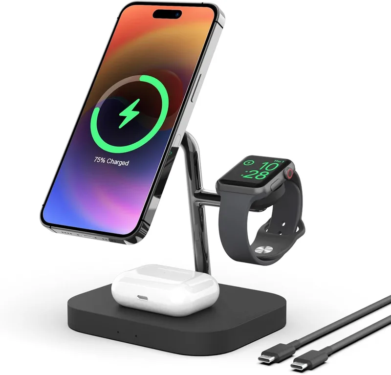 Boaraino Trådlös laddare, magnetisk 3-i-1 laddningsstation