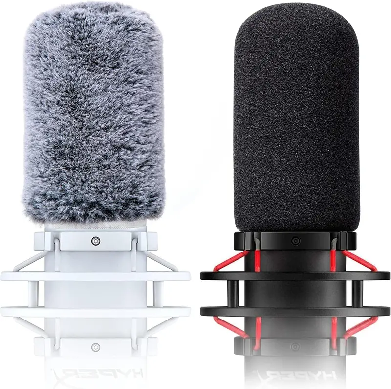 SUNMON kompatibelt med HyperX QuadCast Mikrofonvindruta popfilter – mikrofonskumskydd med lurvig vindruta muff för HyperX QuadCast S, QuadCast S vit (2-pack)