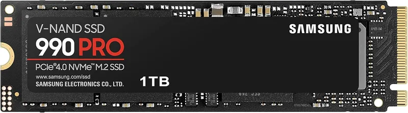 Samsung 990 PRO NVMe M.2 SSD, 1 TB, PCIe 4.0, läshastighet på 7 450 MB/s, skrivhastighet på 6 900 MB/s, intern SSD för gaming och videoredigering, svart, MZ-V9P1T0BW