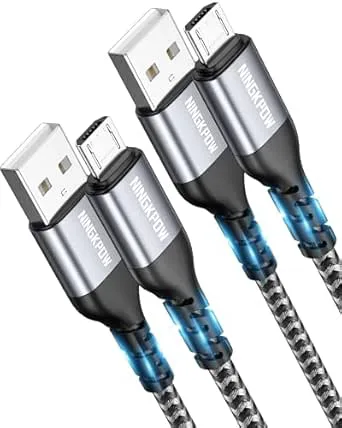 NINGKPOW Micro USB-kabel [2-pack 2M] 3A Snabbladdnings kabel Mikro USB-laddningskabel Nylon Android Mobiltelefonladdarkabel för Samsung Galaxy S7/S6/J7 Note 5, Sony, Xiaomi, Huawei, Motorola, PS4-Grå
