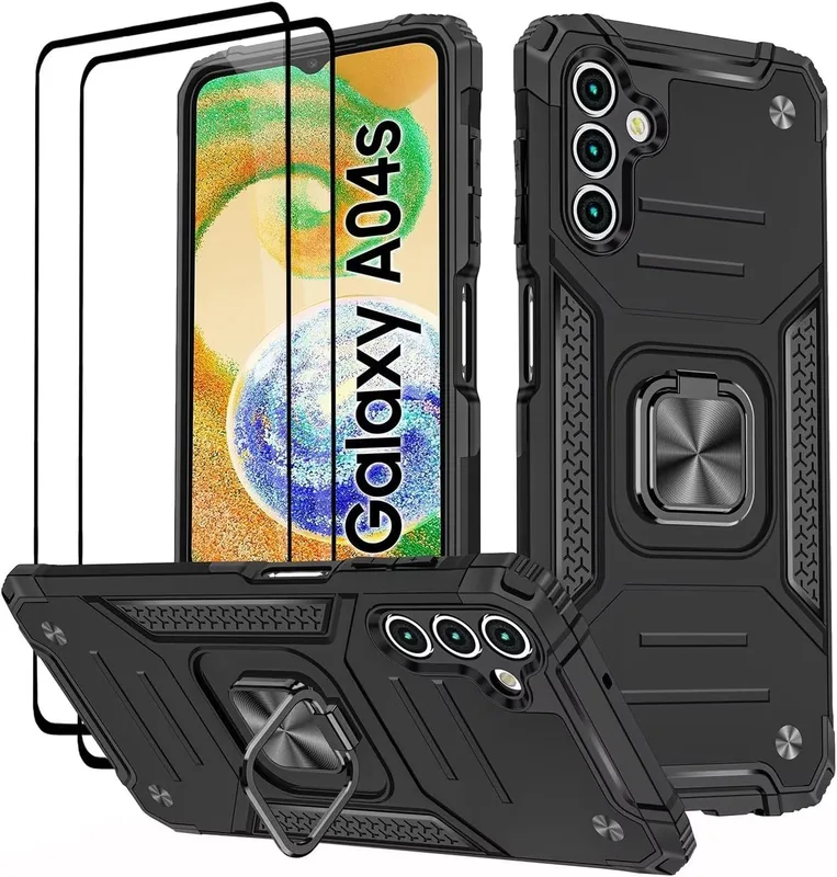Fodral till Samsung Galaxy A04S/A13 5G, härdat glas [2-pack] skyddande silikon TPU stötsäker tuff rustning hårt skydd – svart