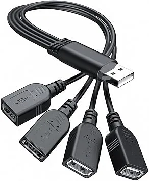 ANDTOBO USB 1 till 4 splitter, USB 2.0 A-kontakt till 4 dubbla USB-uttag Y splitter hubb strömkabel förlängning adapterkabel