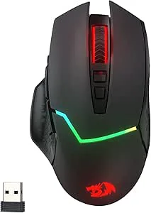 Redragon M690 PRO trådlös spelmus, 8 000 DPI trådbunden/trådlös spelmus med snabb brandnyckel, 8 makroknappar, ergonomisk design för PC/Mac/bärbar dator, svart