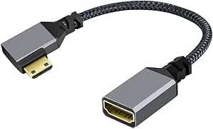 NFHK 4K typ C Mini HDMI 1,4 kontakt 90 grader vänster vinklad till HDMI-uttag förlängningskabel för DV MP4-kamera DC bärbar dator