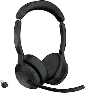 Jabra Evolve2 55 trådlöst stereoheadset med Jabra Air Comfort-teknik, mikrofoner med brusreducering och ANC – certifierat för MS Teams, fungerar med alla andra plattformar – svart