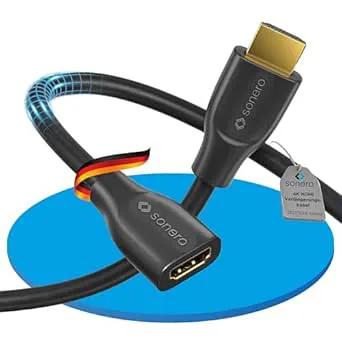 Sonero® 4K HDMI-förlängningskabel, premium hög hastighet, 4K 60 Hz, HDMI-kontakt till HDMI-uttag, guldpläterade kontakter, dubbel avskärmning, PVC-kappa, 0,50 m