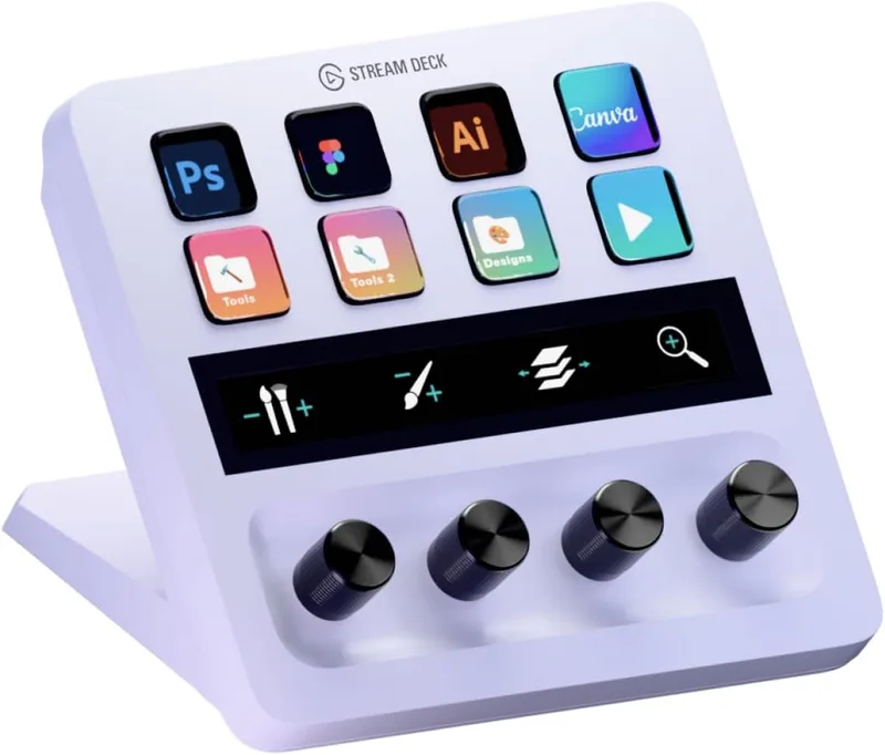 Elgato Stream Deck + White, ljudmixer, levande produktion och studioreglage för innehållsskapare, strömning, spel, med anpassningsbar touchremsa vridreglage och LCD-tangenter, fungerar Mac och PC