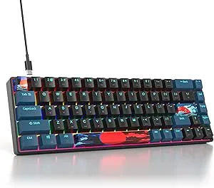 SOLIDEE 65% mekaniskt gamingtangentbord,68 tangenter med linjära röda switchar,trådbundet mekaniskt tangentbord med LED-bakgrundsbelysning,ergonomiskt tangentbord med blandat ljus(68 Monstor B)