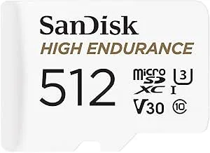 SanDisk High Endurance videoövervakning 512 GB microSDXC-kort + SD-adapter, upp till 100 MB/s, klass 10, U3, V30