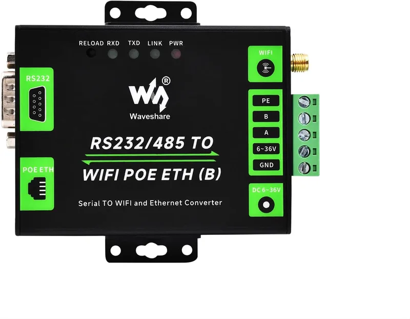 Waveshare Industrial Grade Serial Server RS232/485 to WiFi and Ethernet, Modbus Gateway, MQTT Gateway, Metal Case, Wail-Mount and Rail-Mount Support