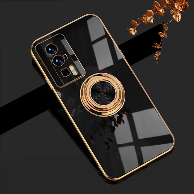 ATISIJIE för Samsung Galaxy S22 Plus Fodral,360 graders ringhållare skyddande skal silikon skydd stötsäker Case för Samsung Galaxy S22 Plus Svart