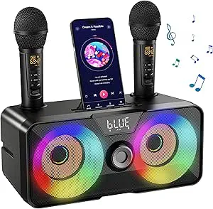 Karaokemaskin för vuxna barn med 2 UHF trådlösa mikrofoner