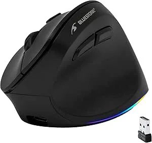 Bluestork - Ergonomisk och vertikal trådlös mus, 800–2400DPI, 6 knappar, RGB LED, förebyggande av mussyndrom, för högerhänta, PC, Mac - 2024 (ergonomisk)