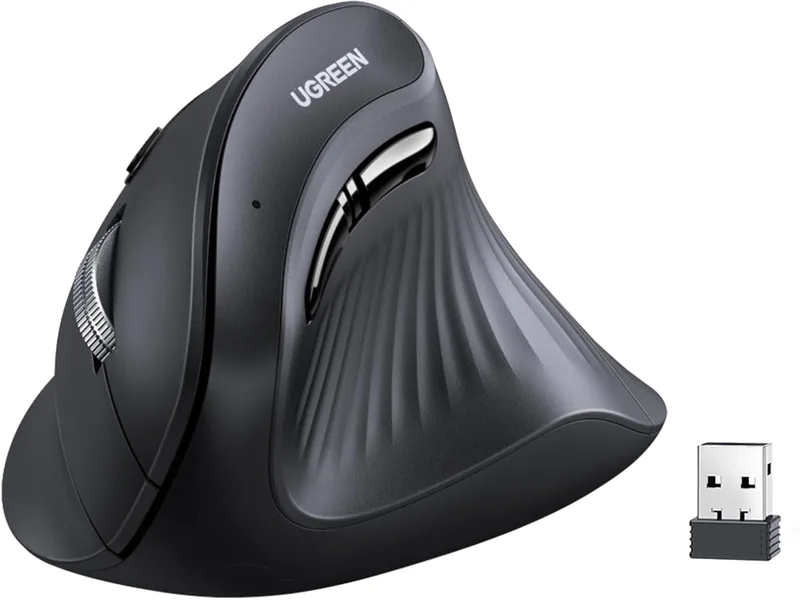 UGREEN Vertikal ergonomisk mus Trådlös (BT 5.0+2.4G) ergonomisk mus med 6 knappar, 1000/1600/2000/4000 DPI, musarmskydd, vertikal mus kompatibel med PC/Laptop/Surfplatta/Mobiltelefon