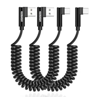 aceyoon 2 stycken USB till USB C spiralkabel 90 grader 80 cm